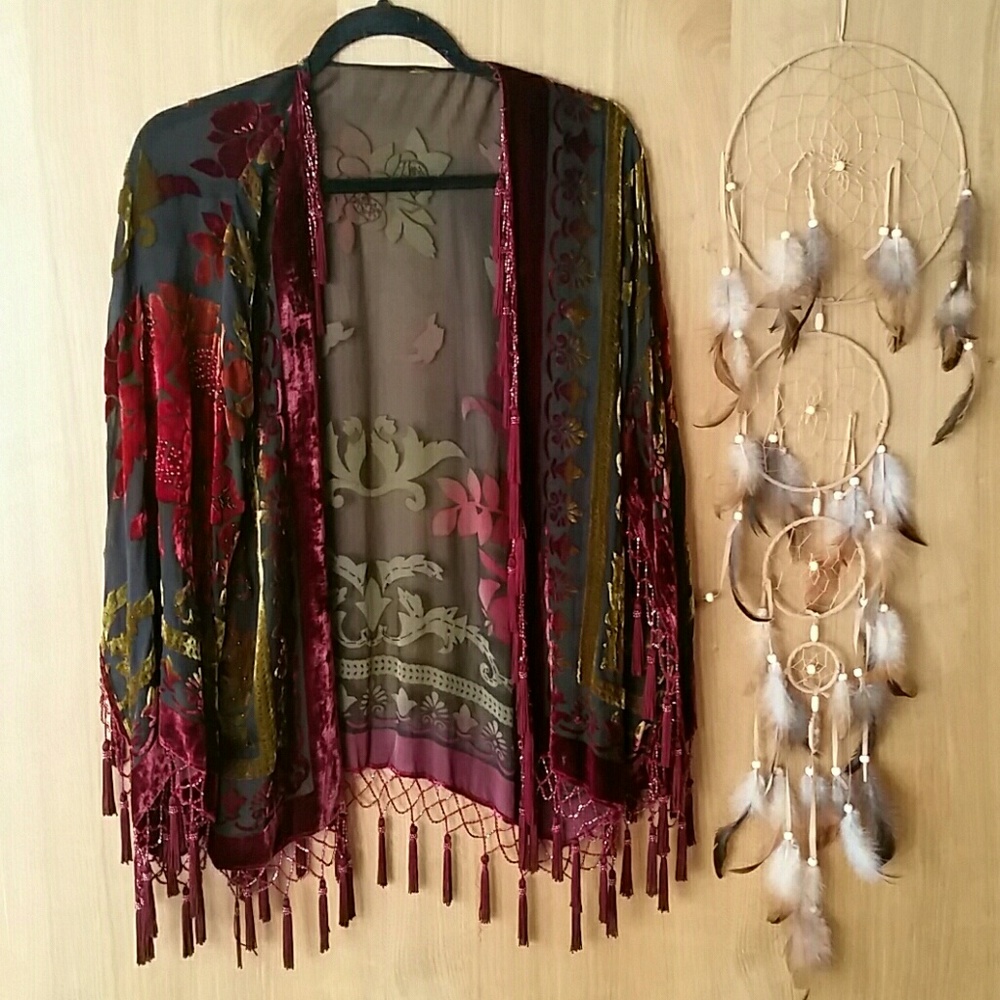 Vintage Crushed Velvet Bead & Tassle Boho Festival